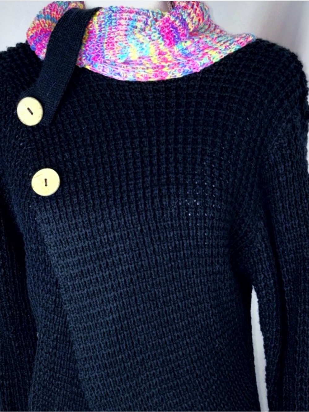 SHEIN Black Sweater with Colorful Cowl Neck